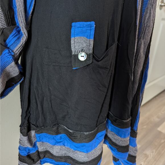 Ali Miles Blue Gray Striped Asymmetrical Cowl Neck Pocket Tunic Size Large - Picture 4 of 11